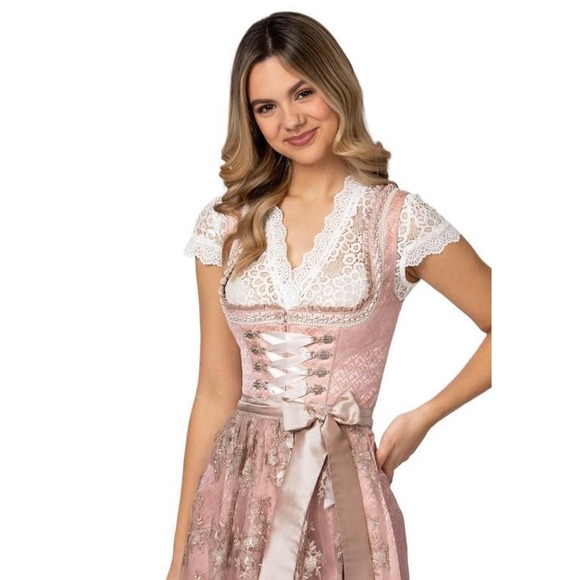 New Small White‎ Lace Dirndl Blouse Undershirt Top Stretchy V Neck Crop - Picture 4 of 4